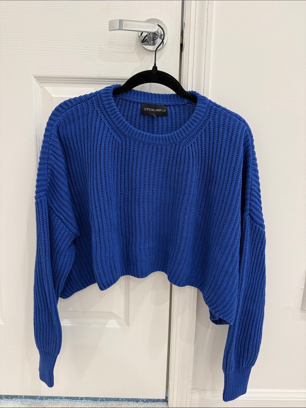 Cotton candy LA Cobalt Ribbed Crewneck cropped Sweater. Size small
